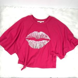Derek Heart Dolman Sleeve Tie Front Sweat Shirt